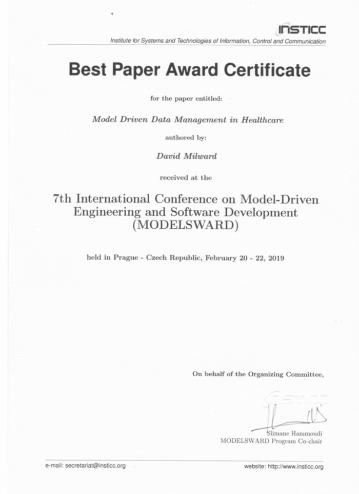 MetadataWorks Best Paper award at 7th International Conference on Model ...